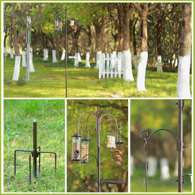 MIXXIDEA Bird Feeder Station with Suet Cage & Water Bowl Fruit Hook- Adjustable Pole, 6 Hanging Hooks for Wild Birds, Outdoor Garden Bird Feeding Kit - Image 5